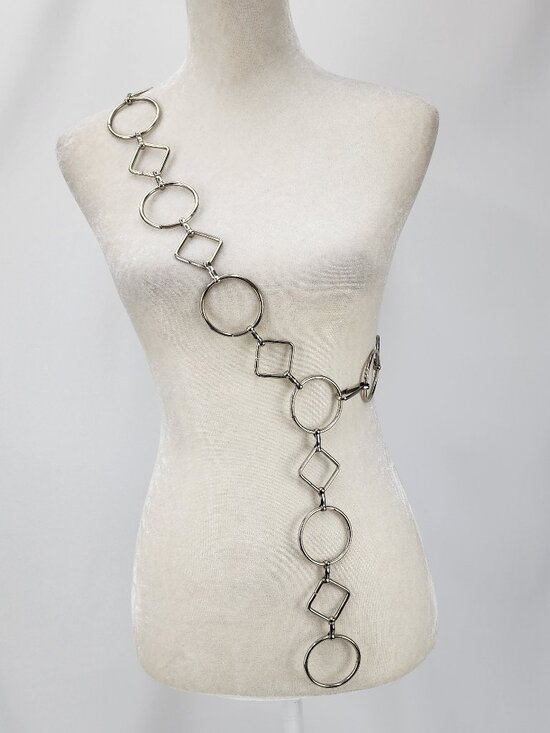 Vtg 80s 90s Womens Silvertone Metal Circle & Squares Chain Belts Lobster Clasp main image 8